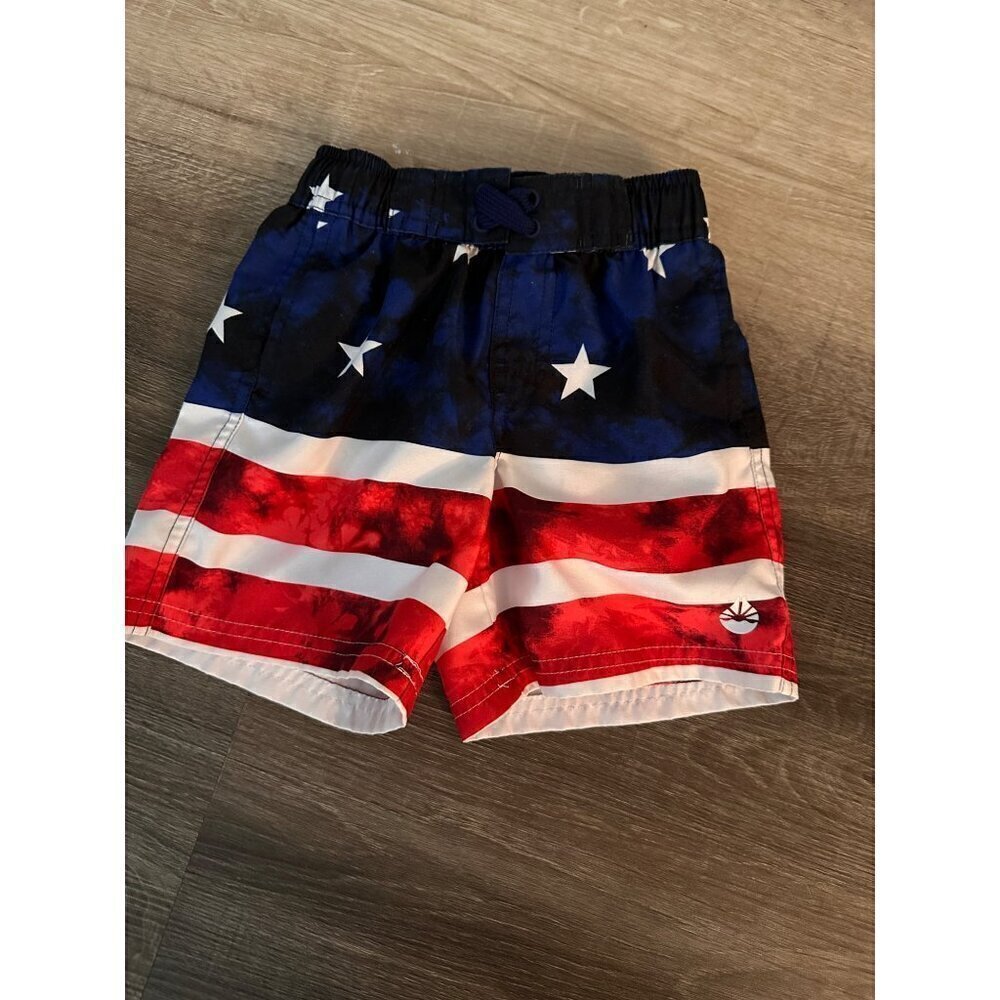 o'rageous boys patriotic American flag bathing swim suit trunks size xxs 4-5